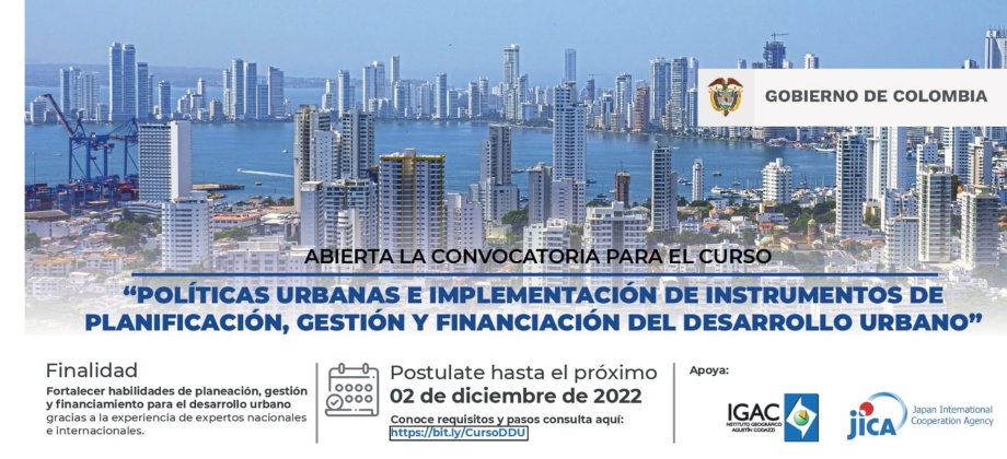 Postúlate a la convocatoria para el "Curso de Políticas Urbanas e Implementación de Instrumentos de Planificación, Gestión y Financiación del Desarrollo Urbano"